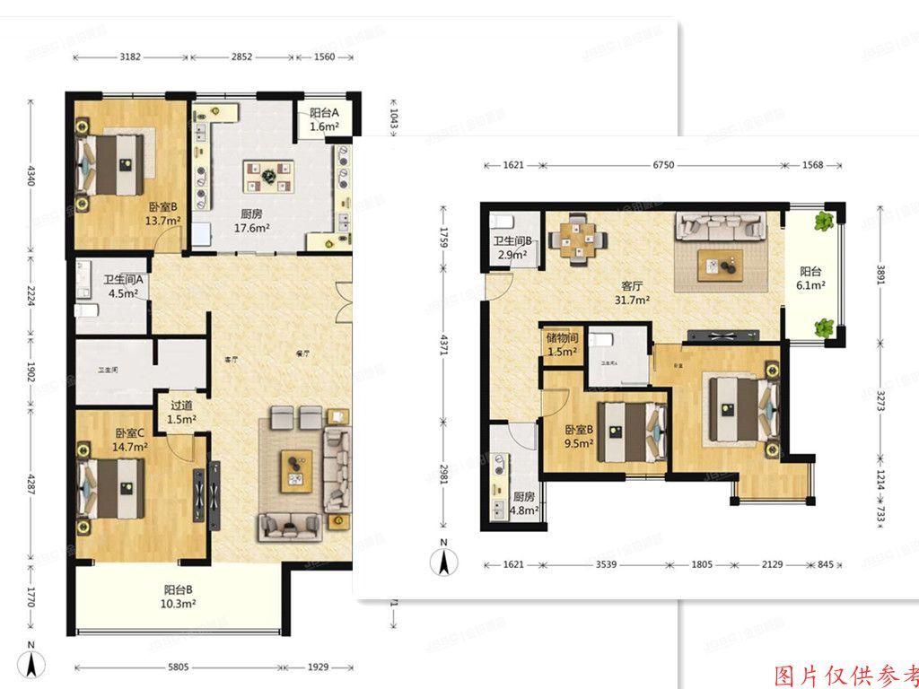 丰台区 紫芳园六区1号楼10层5单元1101（103.06）1102（148.75）及车位