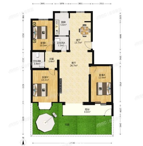 房山区 世界名园3号院26号楼1单元101