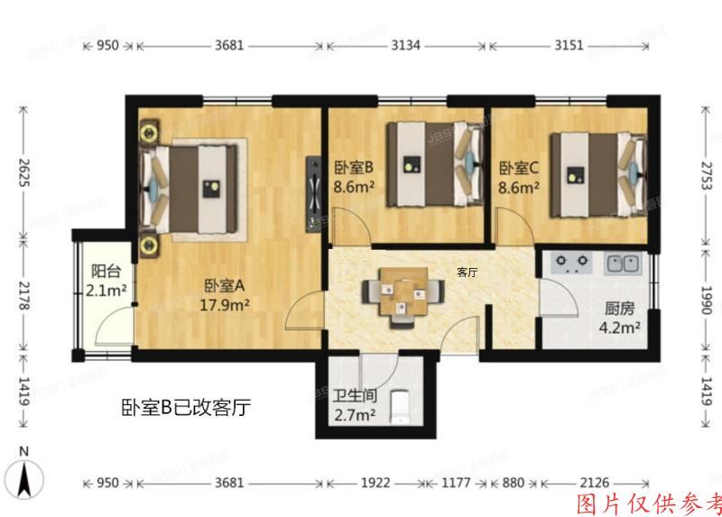 海淀区   双榆树东里21号楼2单元13室