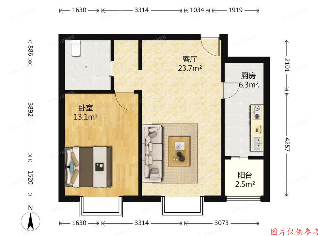 门头沟区 冯石环路6号院2号楼2层1单元202（润景公馆）