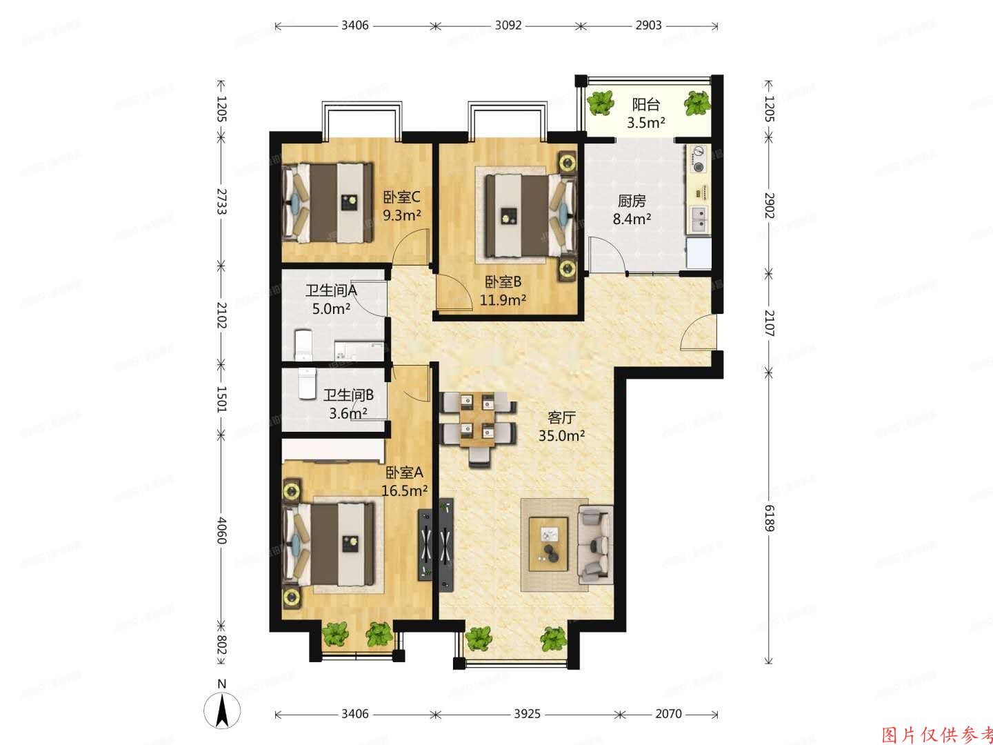 朝阳区 双花园南里二区6号楼20层4单元2003室（CBD总部公寓）