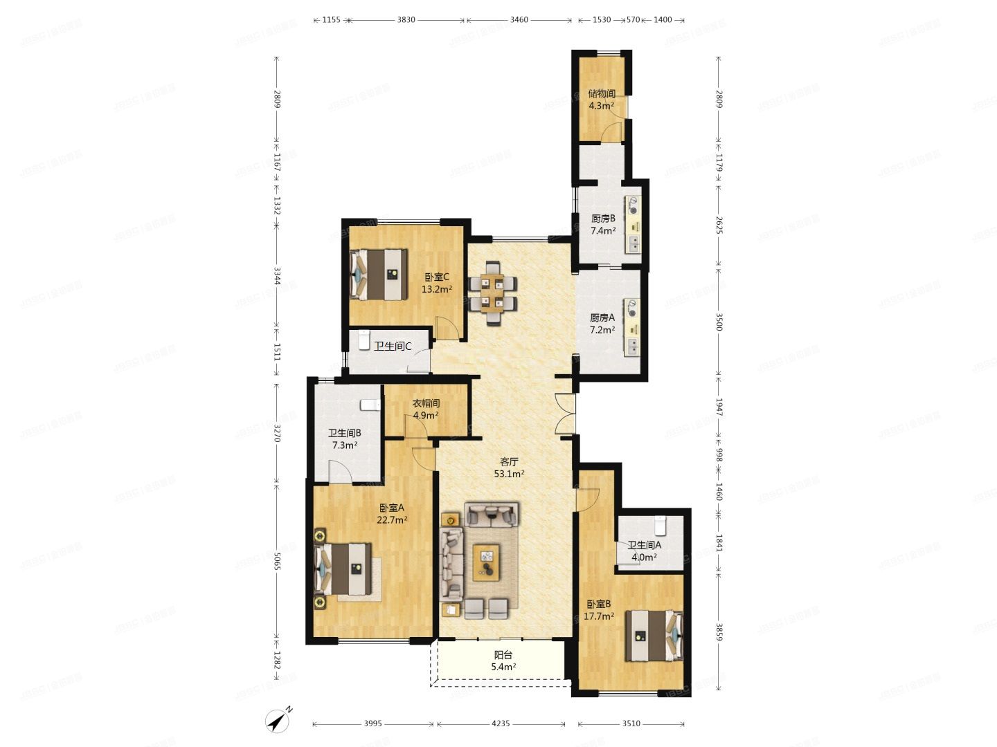 朝阳区 清林东路2号院1号楼19层5单元2205至2207号（万达大湖公馆）