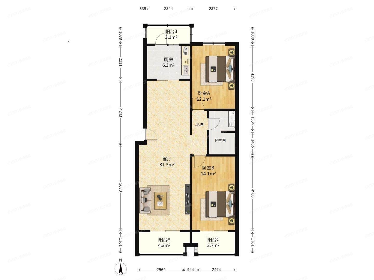 朝阳区 观音惠园14号楼3层4单元301号 经适房