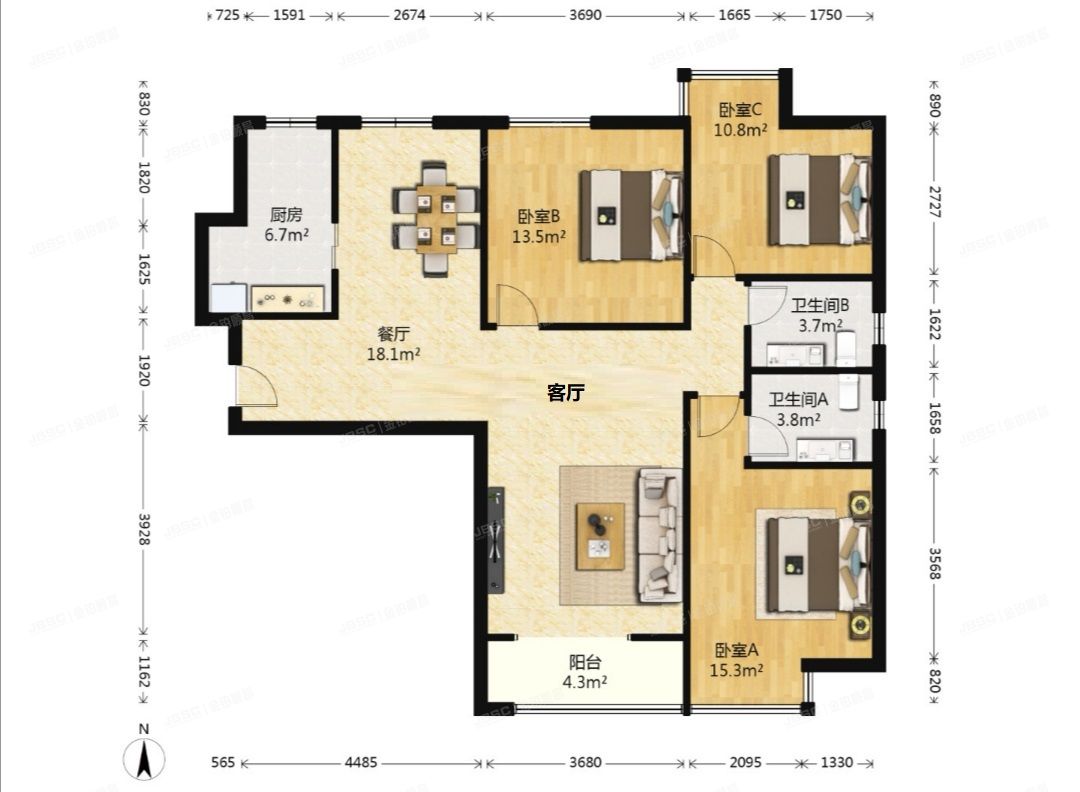 通州区 临河里7号楼3层2单元304号（华业东方玫瑰）