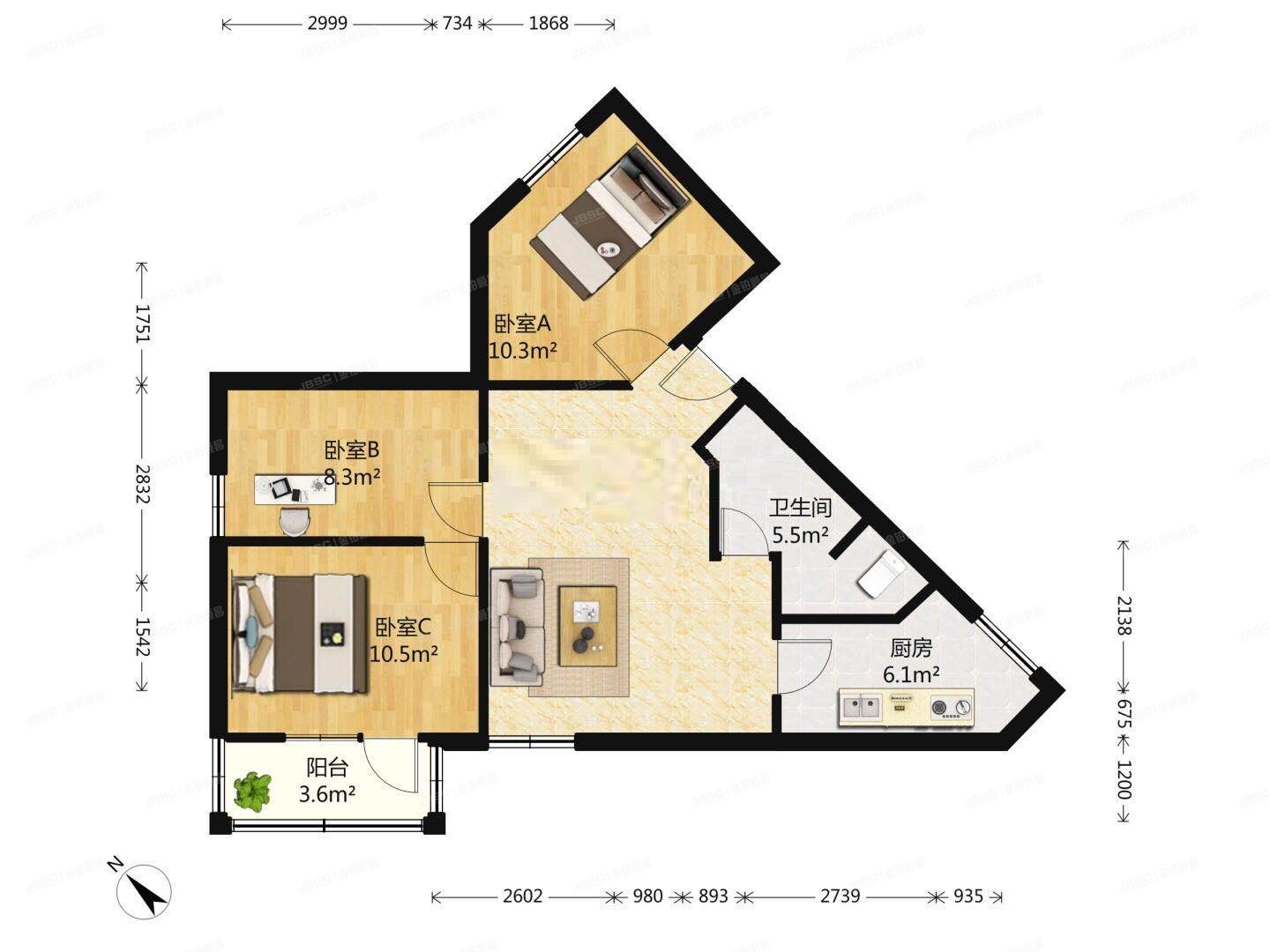 丰台区 苗圃东里11号楼4层413  房改房
