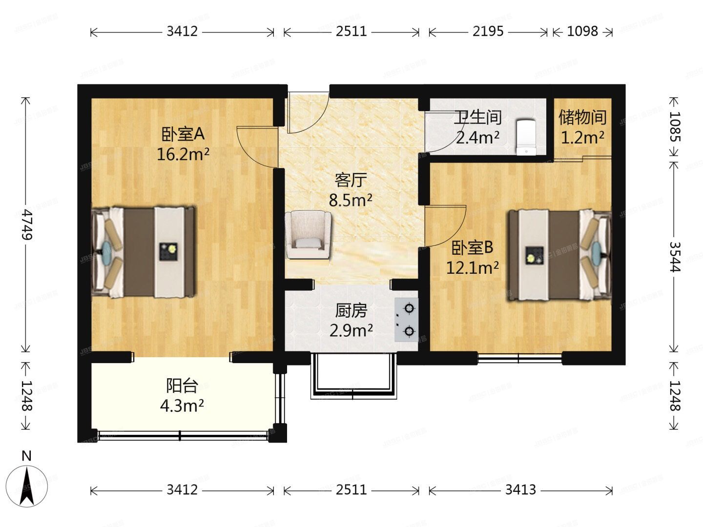 通州区 云景北里4号楼4层1单元11号（五所家属院）