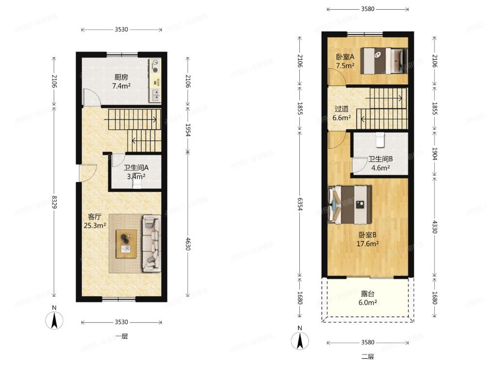 顺义区 万科城市花园桃花园6号楼2层东二层、1层东一层