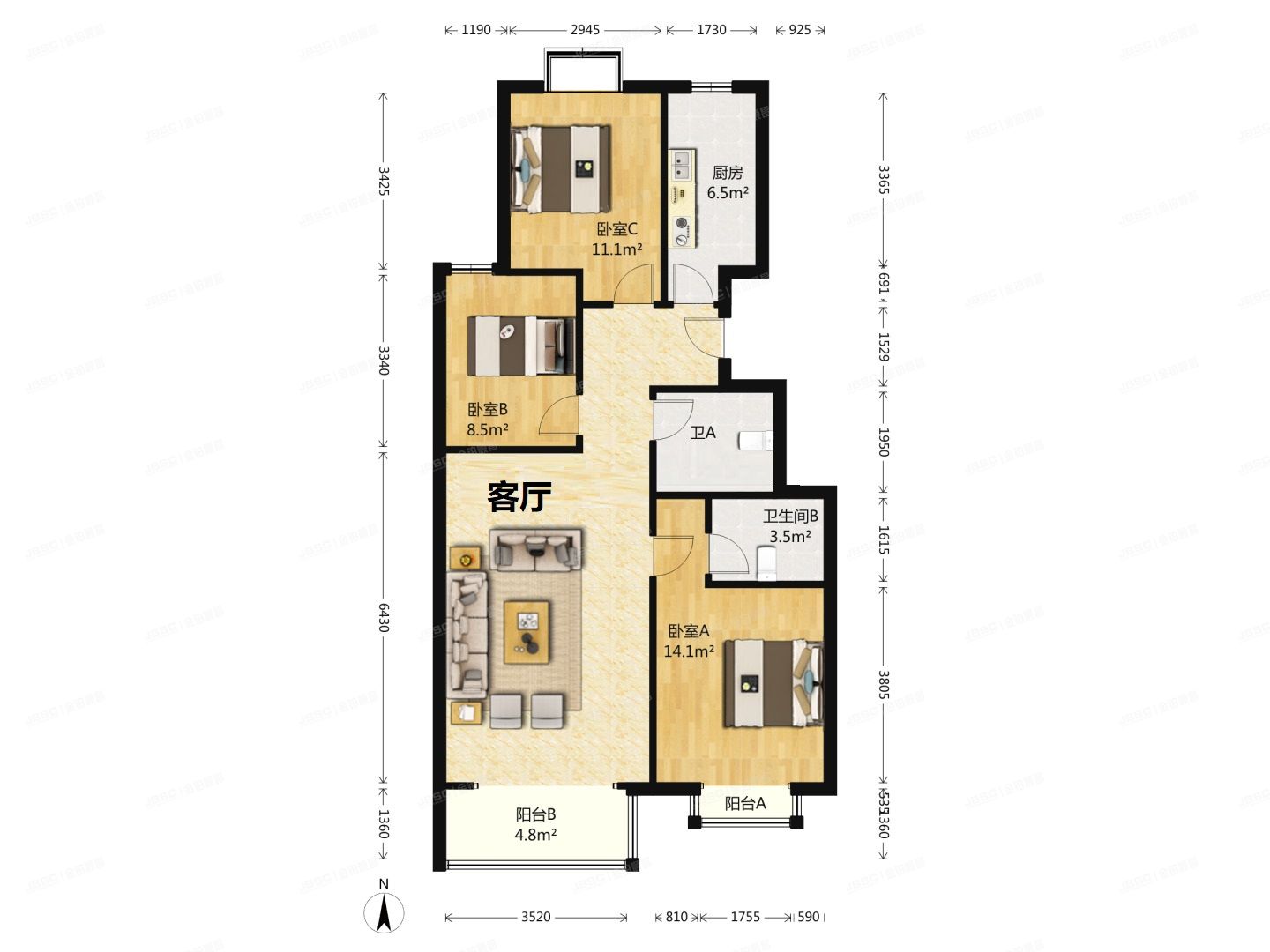通州区 云景北里36号楼9层4单元491号（阳光新城）