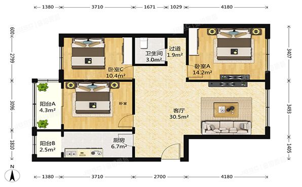 大兴区-黄村镇 林校中里5号楼3层4单元301（林校中里）