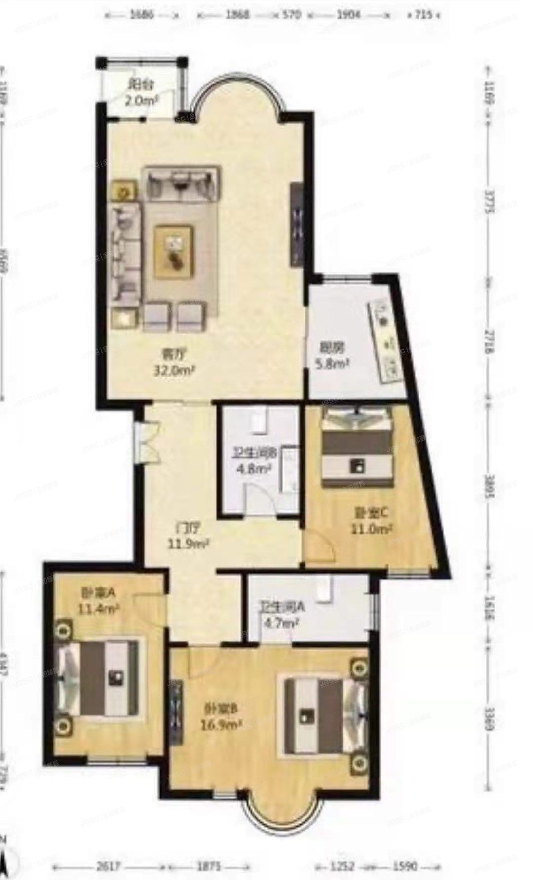 朝阳区 利泽西园308号楼22层5单元2201（上京新航线）