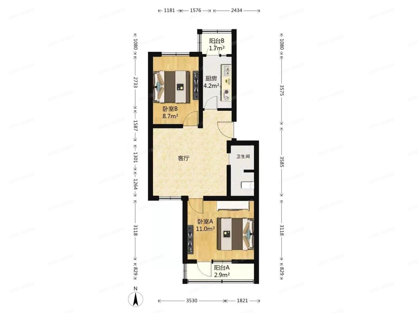 石景山区 模式口中里38号楼1层2单元102号（模式口中里）房改房