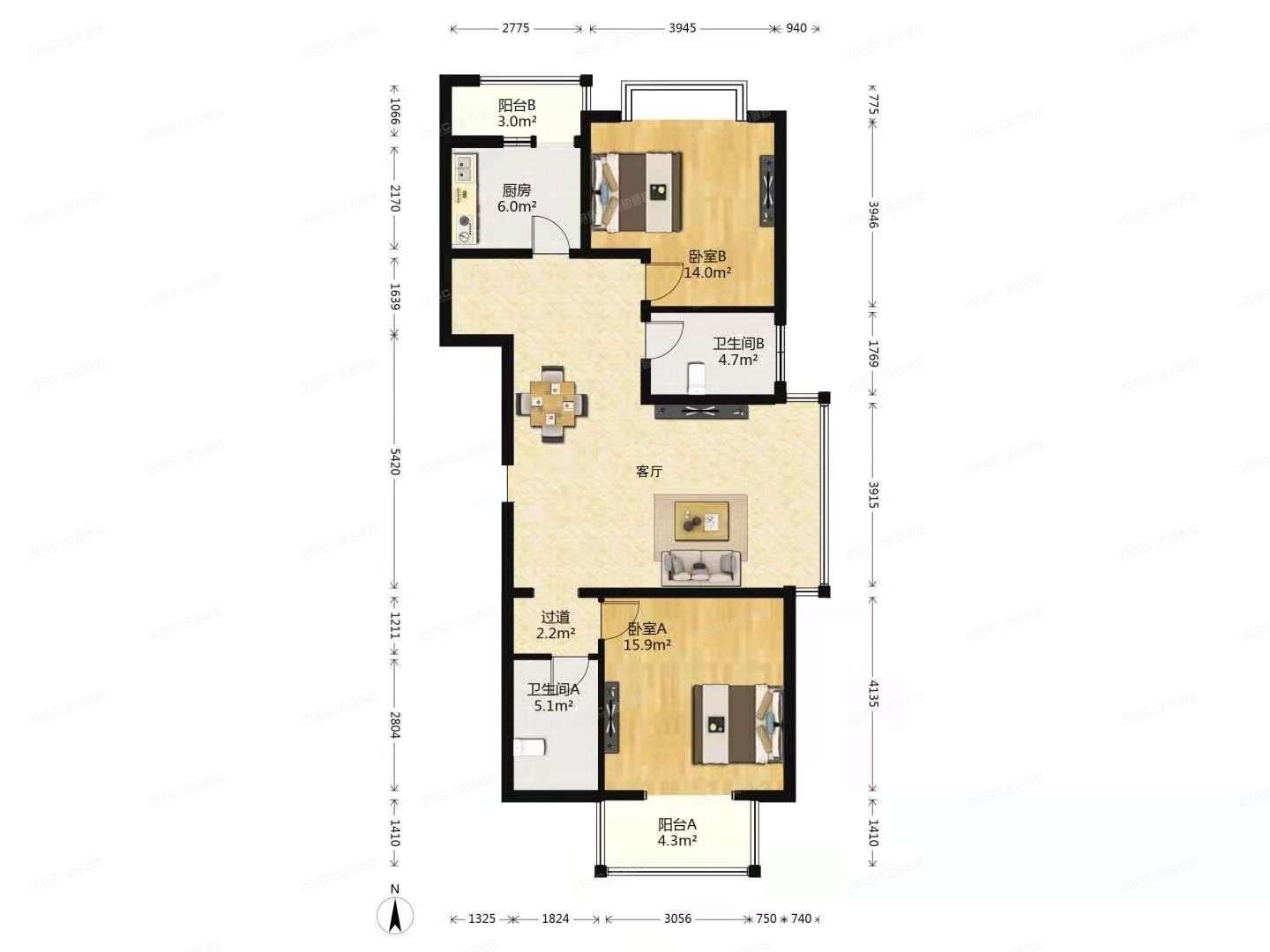海淀区 五路居裕泽园1、2号楼及地下车库2号楼3层1单元301号（绿波漫板裕泽园）