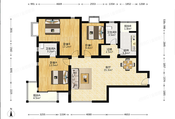 顺义区 滨河小区2号楼504室（望潮家园）