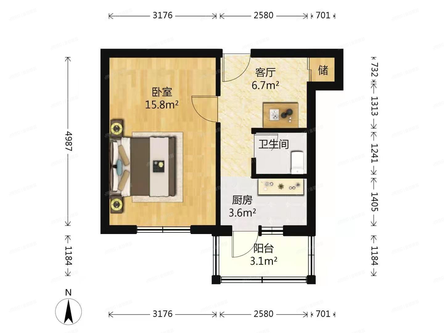 海淀区 前二里沟植物所宿舍1号楼6层2单元602室（新苑街15号院）