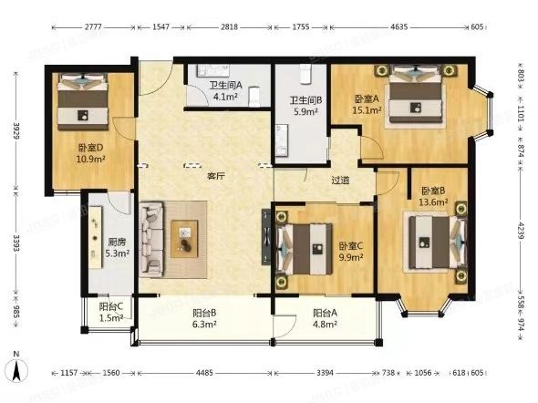 丰台区 北甲地路2号院3号楼11层1108（玺萌鹏苑）