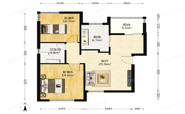 房山区-阎村镇 乐活家园2号5层1单元401室（天恒乐活城）