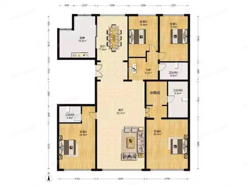 海淀区 西北旺新村东南部（Ⅱ期地块）三期（南）住宅1-19#楼2层3单元-218+2车位（西山壹号院）