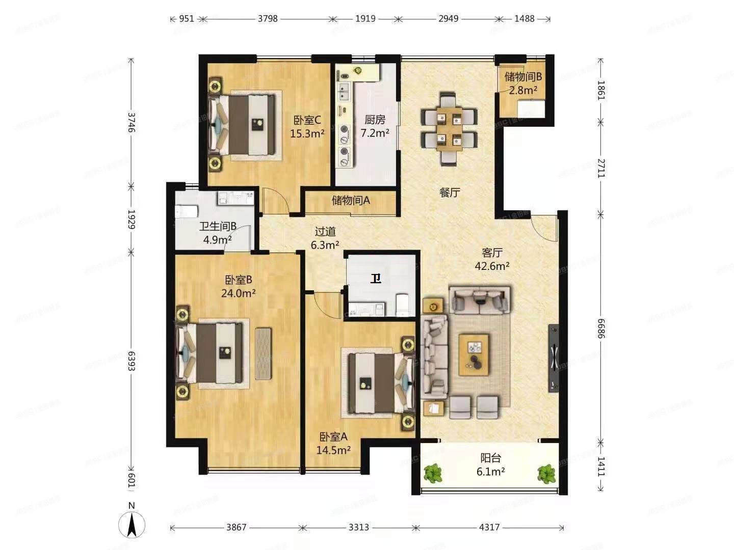 丰台区 石榴庄南里66号院6号楼2层3单元202（世华水岸F区）