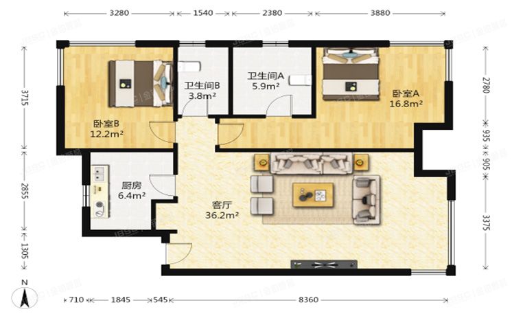 朝阳区 凤凰城12号楼26层3008
