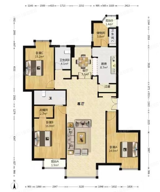 朝阳区 南十里居28号院东润枫景11号楼15层2单元1801+3车位（东润枫景）