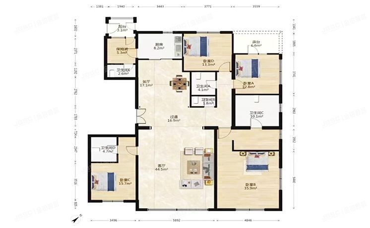 朝阳区 东四环北路6号二区1号楼16层1单元1901+2车位（阳光上东）