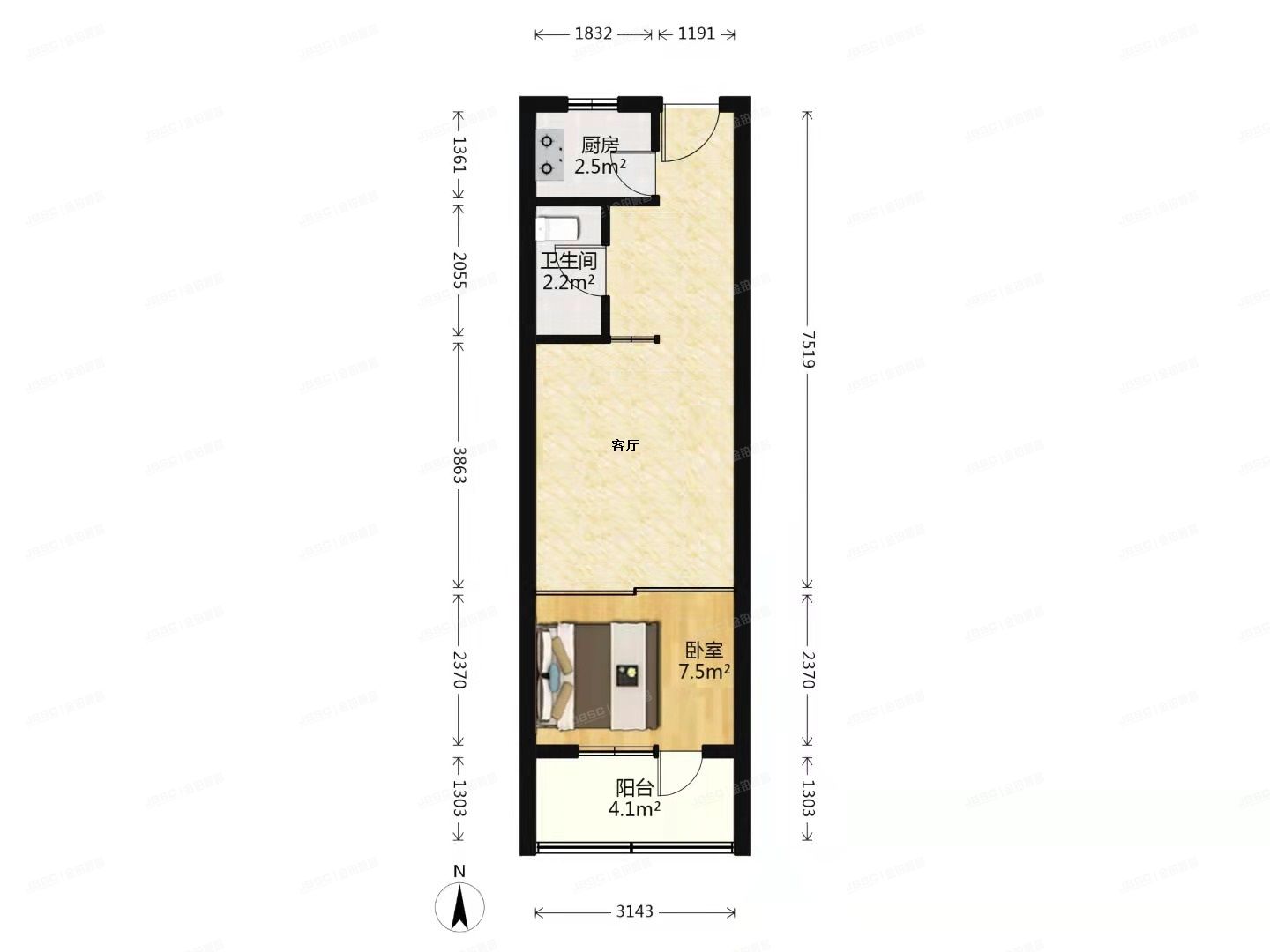 石景山区 铸造村青年公寓11层2单元1109号（青年公寓）