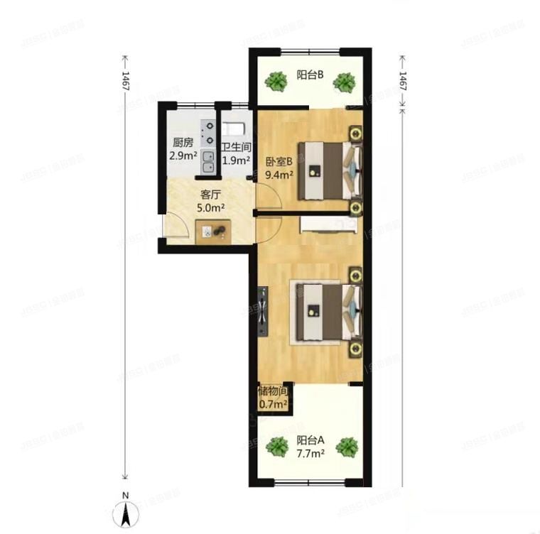 西城区 德外双旗杆东里1号楼2-504号（双旗杆东里）