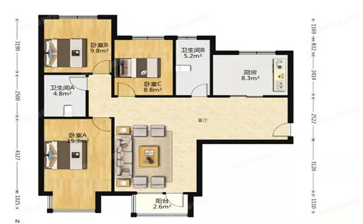 朝阳区 水岸中街19号院15号楼2单元2501室（世华泊郡）