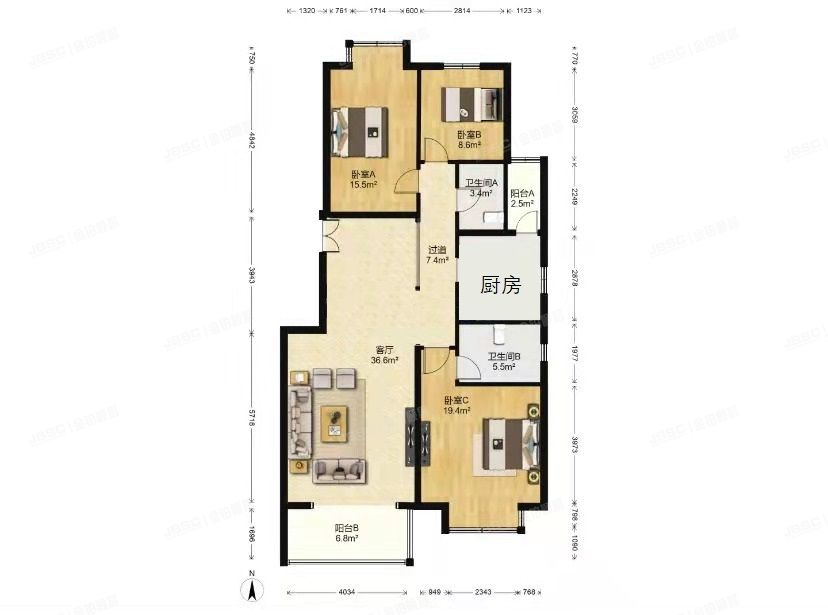 海淀区 大河庄苑5号楼3层3单元301室（紫金长河）