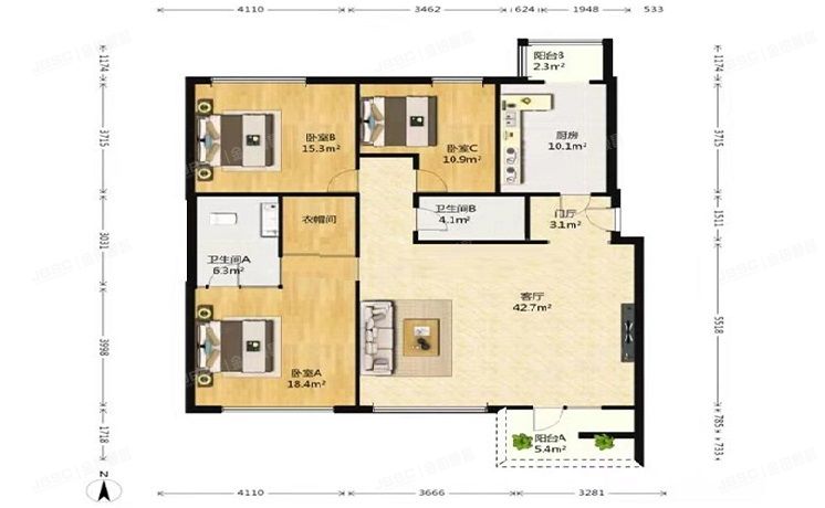 经济技术开发区 贵园东里32号楼3层2单元302（境界）