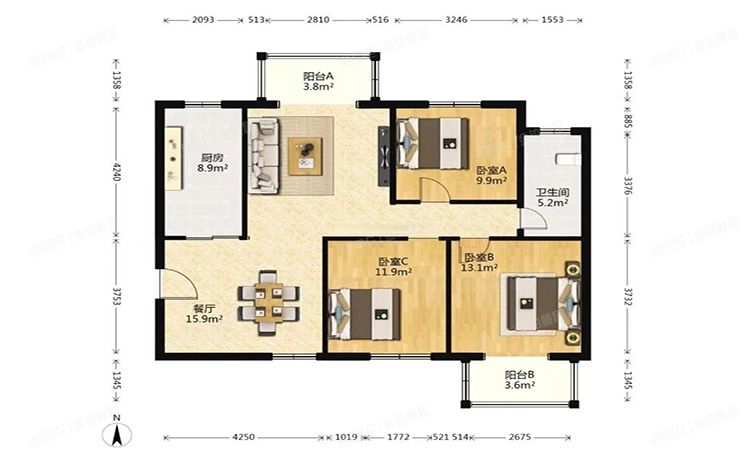 通州区 武夷花园牡丹园15号楼3层119单元3B