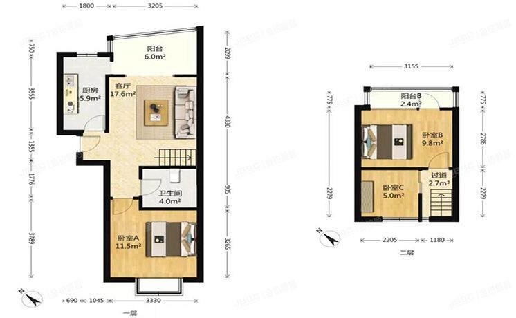 通州区 旗舰凯旋350号楼5至6层E单元E53  复式
