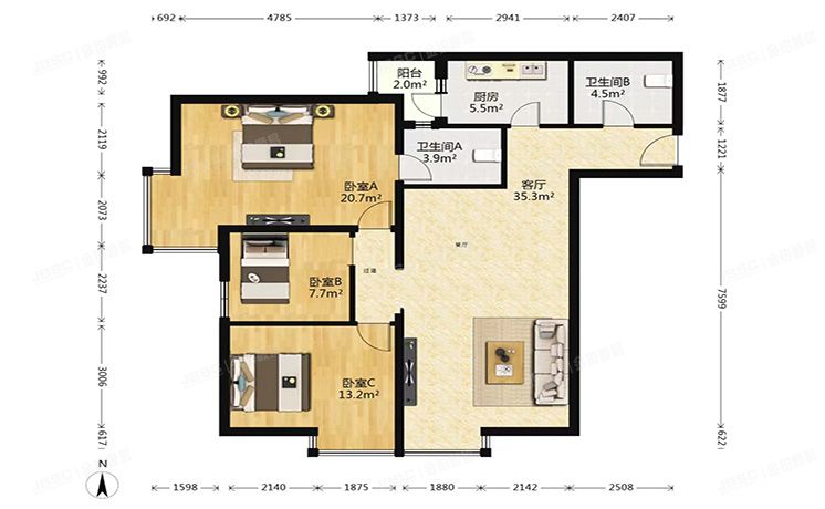 朝阳区 美景东方7号楼12层1505