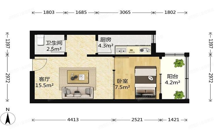 朝阳区 松榆里30号楼4层403号 房改房