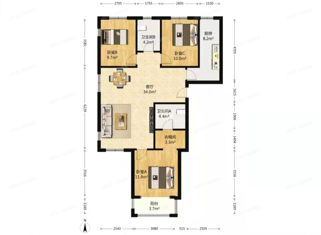 大兴区 鸿坤理想城礼域府17号楼2层1单元203