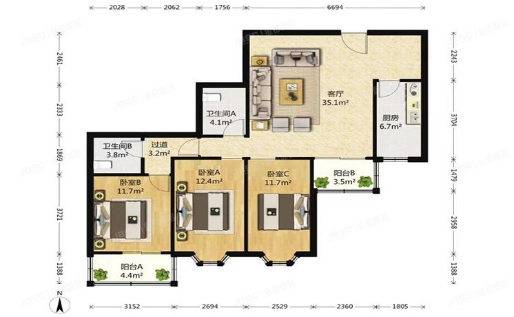西城区 西华经典210号7层808+车位