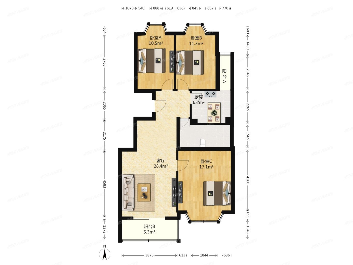 丰台区 民岳家园8号楼12层3-1201