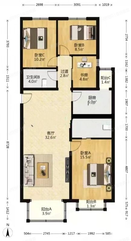 丰台区 银地家园30号楼5单元1201室
