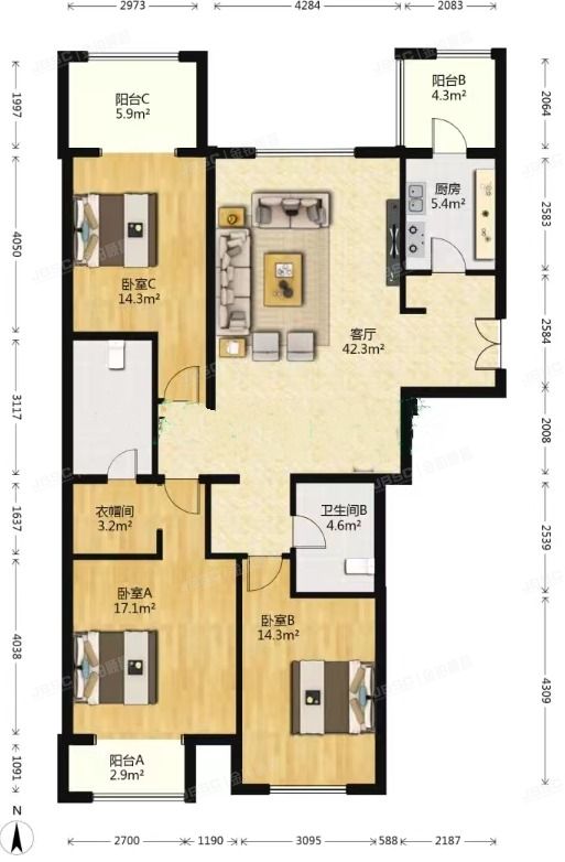 朝阳区 青年路西里5号院2号楼13层4单元1603室（润枫水尚东区）