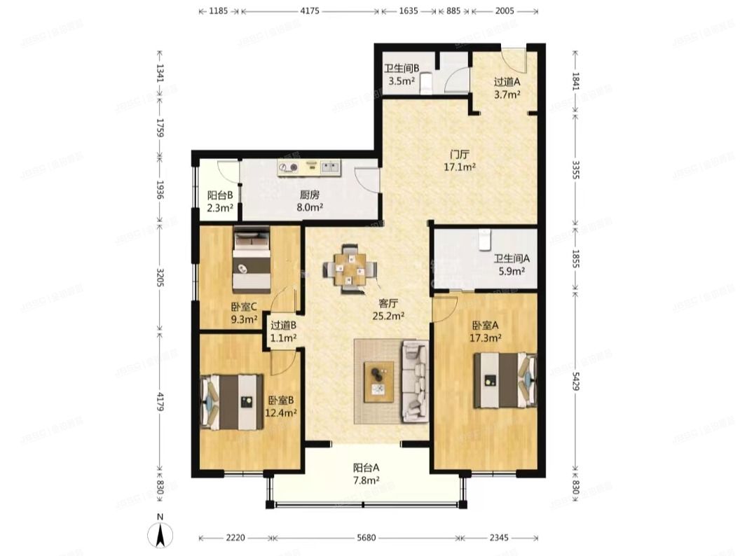 朝阳区 将府家园北里110号楼3层308室
