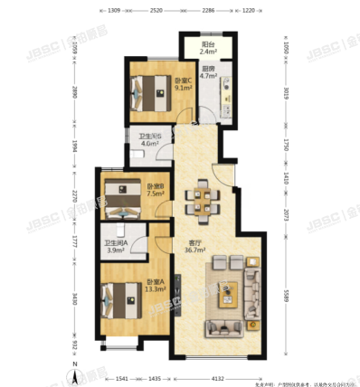 大兴区 德寿寺西街1号院9号楼1单元701室（紫郡府北区）