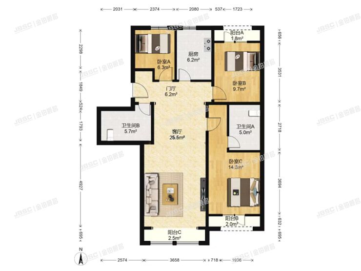 门头沟区 黑山西街5号院7号楼2单元2101室（金泰丽湾悦栖山）