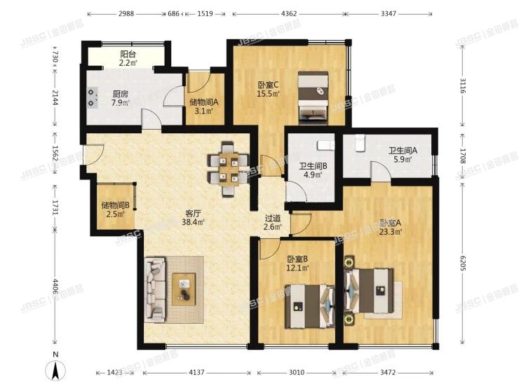 朝阳区 建国路91号院4号楼7层2单元0803室（金地国际花园）