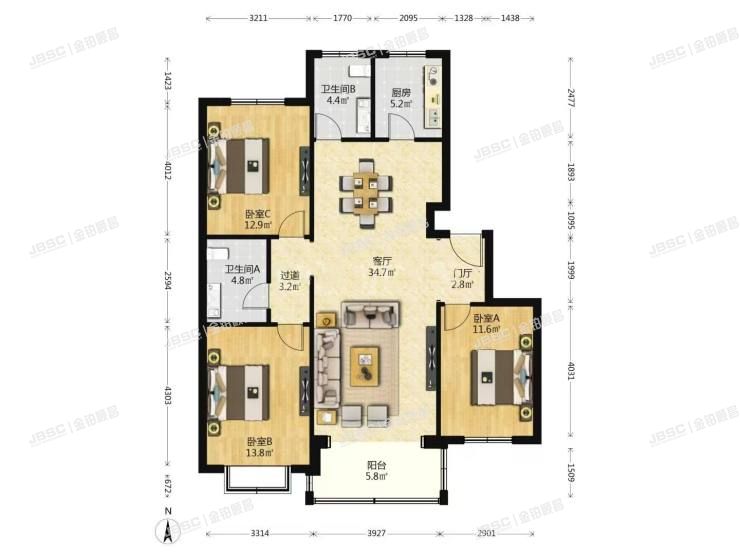 大兴区 兴华南里37号楼3层2-302室（兴政家园）