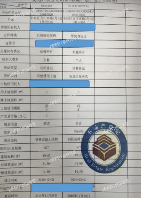 丰台区 方庄南路2号5层1单元516(亚胜铂第公馆）